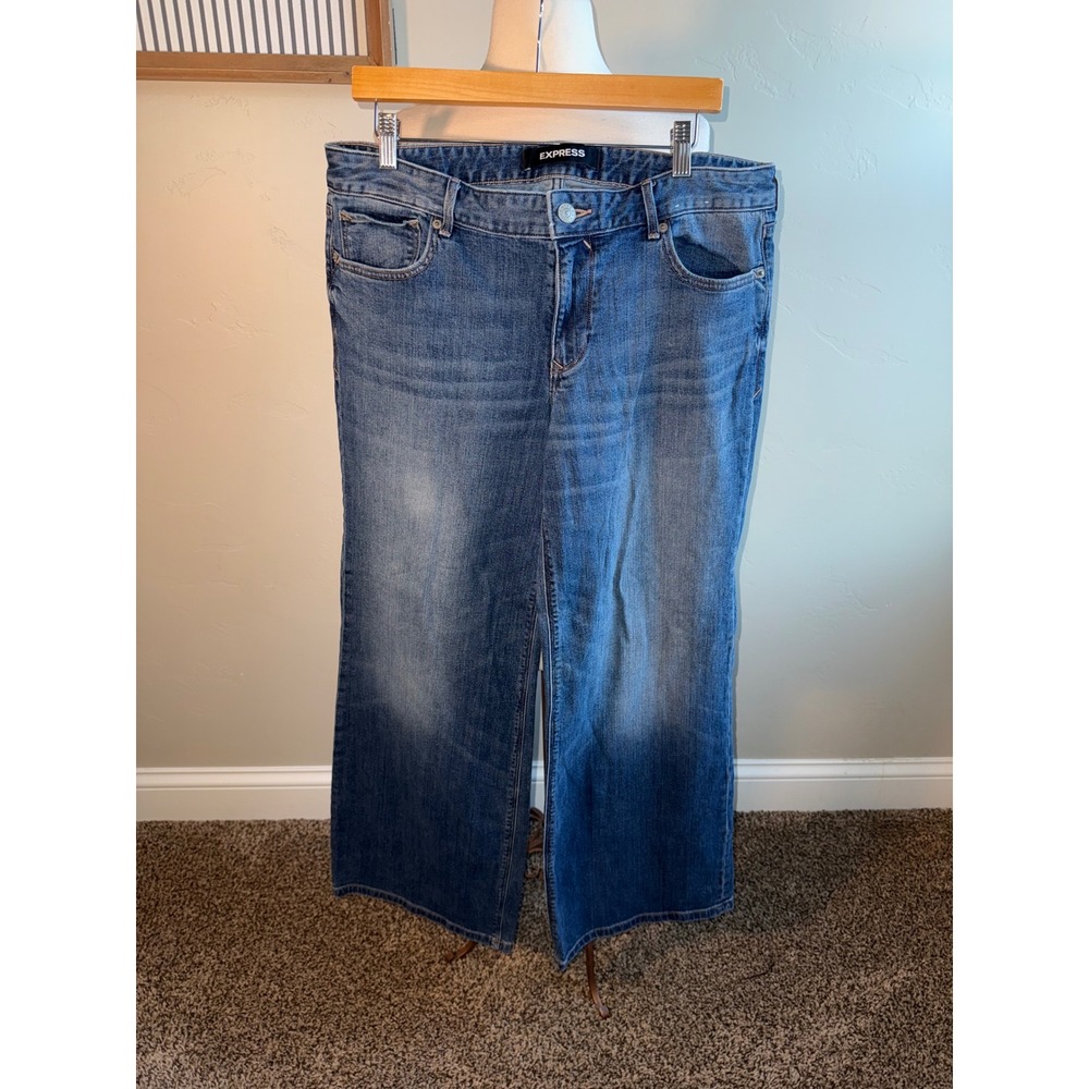 EXPRESS Jeans Womens 12R Super Wide Leg Low Rise Blue‎ Denim Pants